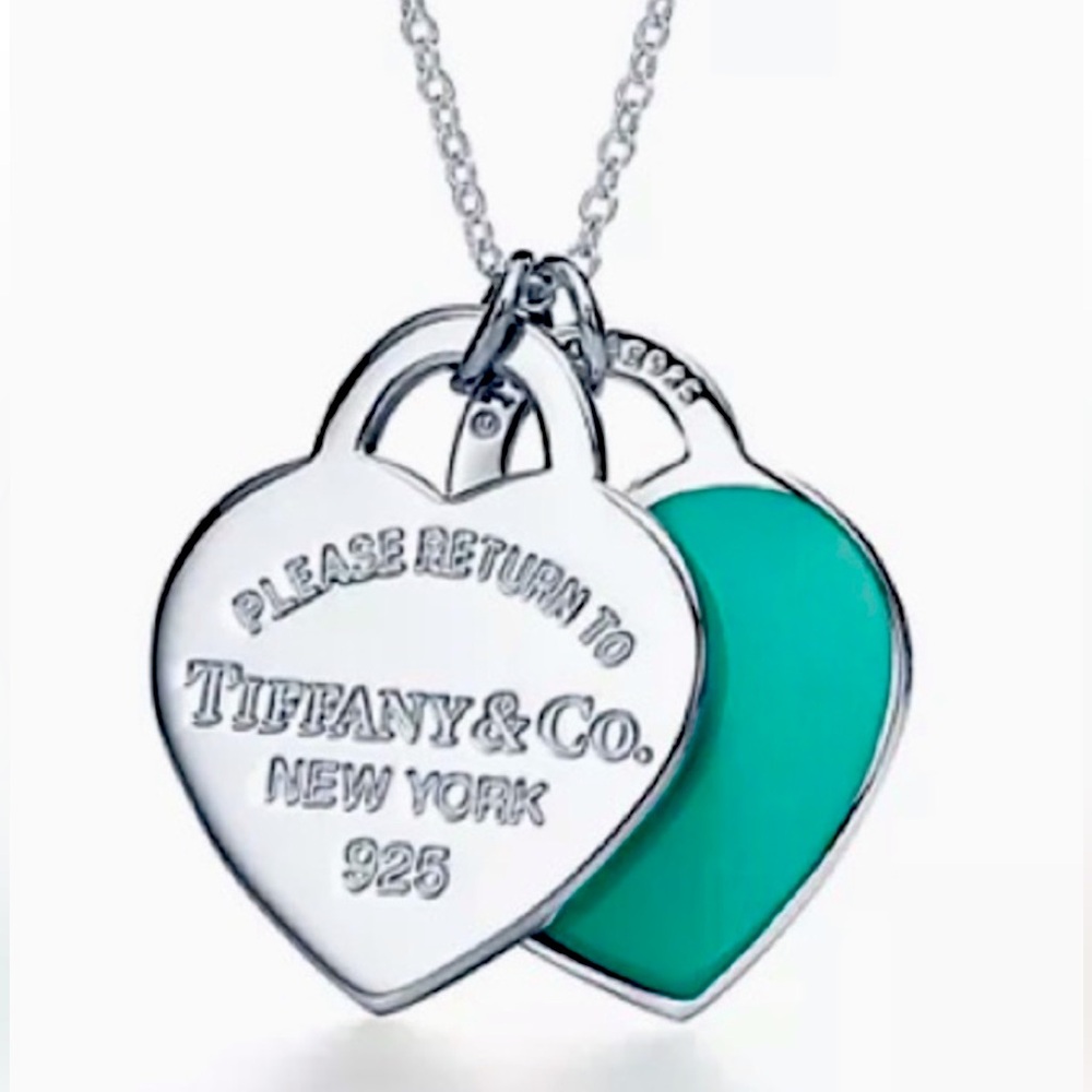 RARE Authentic Tiffany Large Double Heart Blue Tag Necklace Stunning!